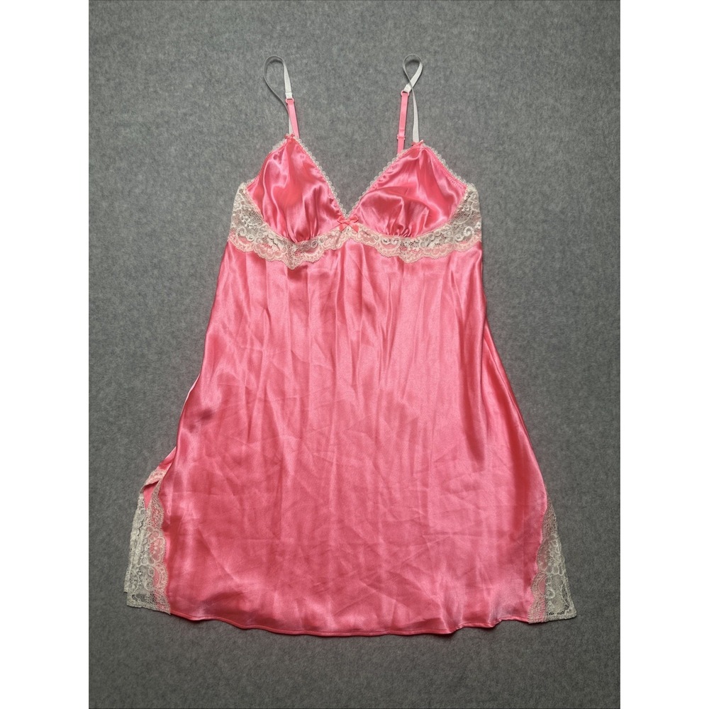 Y2K Victoria's Secret Chemise Slip Dress Hot Pink Baby‎ Doll White Lace XS